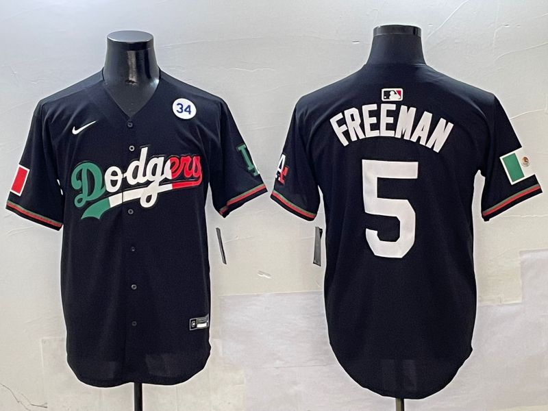 Men Los Angeles Dodgers #5 Freeman Black Mexico Nike 2025 MLB Jersey style 8